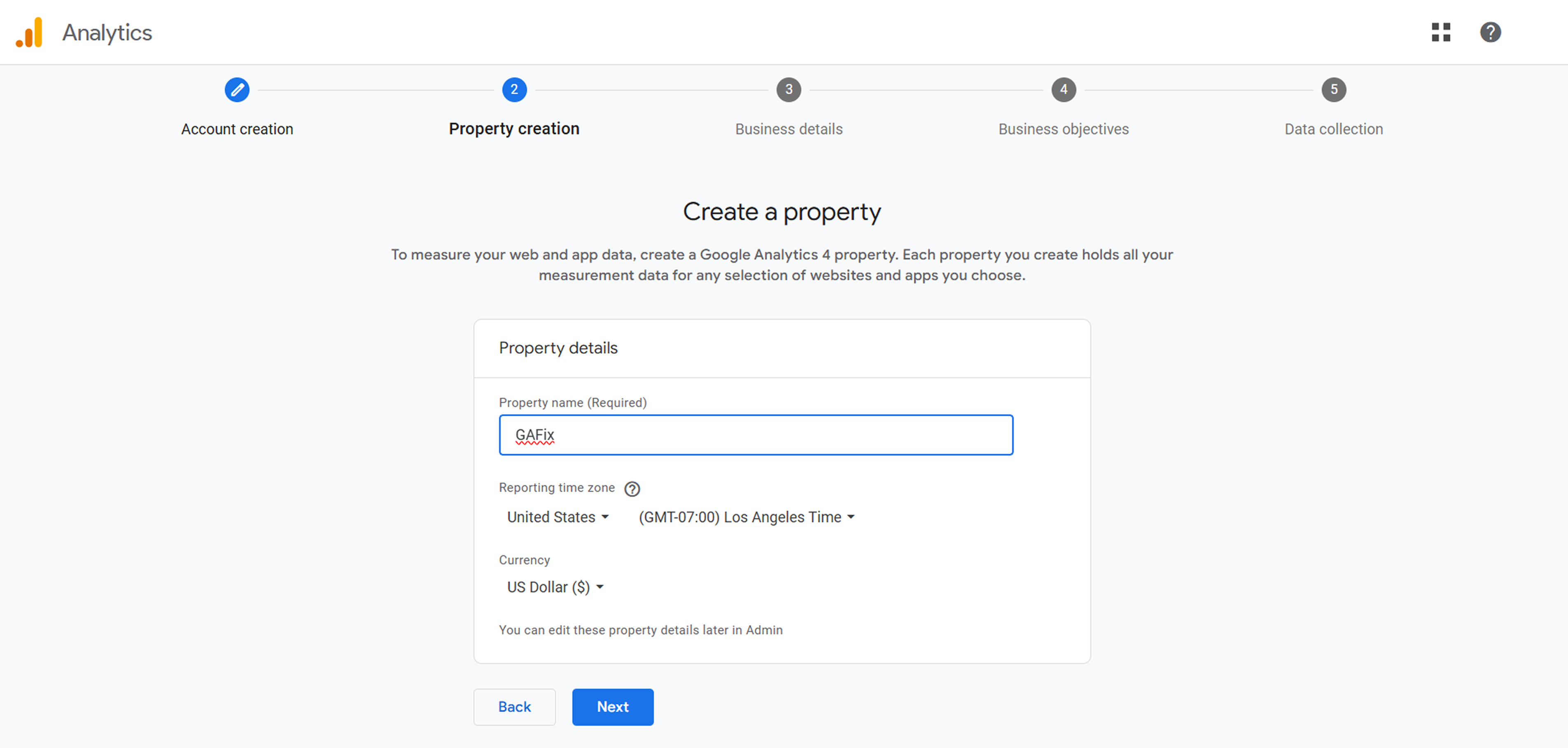 Create a GA4 Property