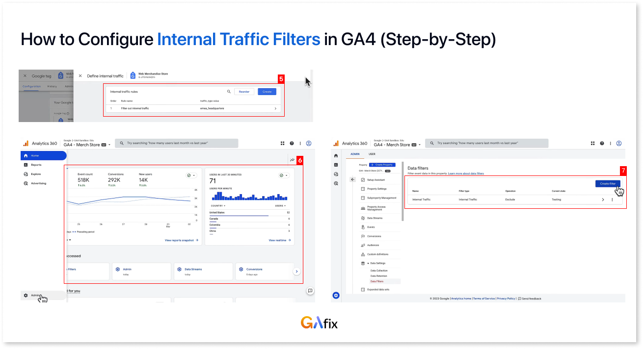 How to Configure Internal Traffic Filters in GA4 (Step-by-Step, 5-7)